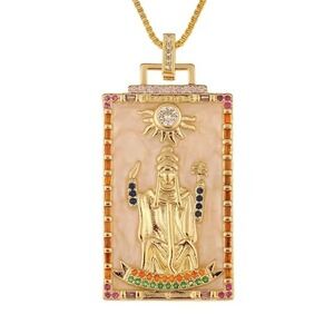 Gold‎ Tone Tarot Card Pendant Necklace with Sun and Figure Embellished Crystals